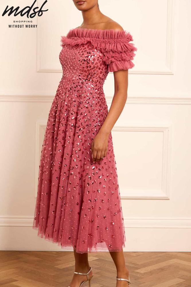 Needle & Thread CHRISTMAS SALE Autumn Leaves Off-Shoulder Ballerina Dress - pink