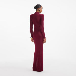 SELF PORTRAIT SS24 Burgundy Viscose Knit Maxi Dress