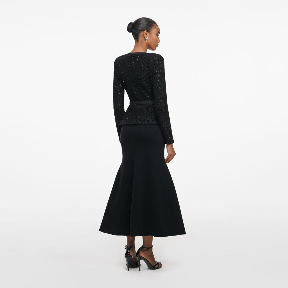 SP VIP PRICE Black Sequin Knit Tailored Midi Dress