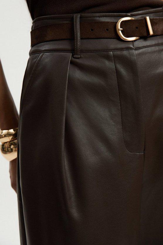 Karen Millen UK SALE Faux Leather High Waisted Wide Leg Trousers
