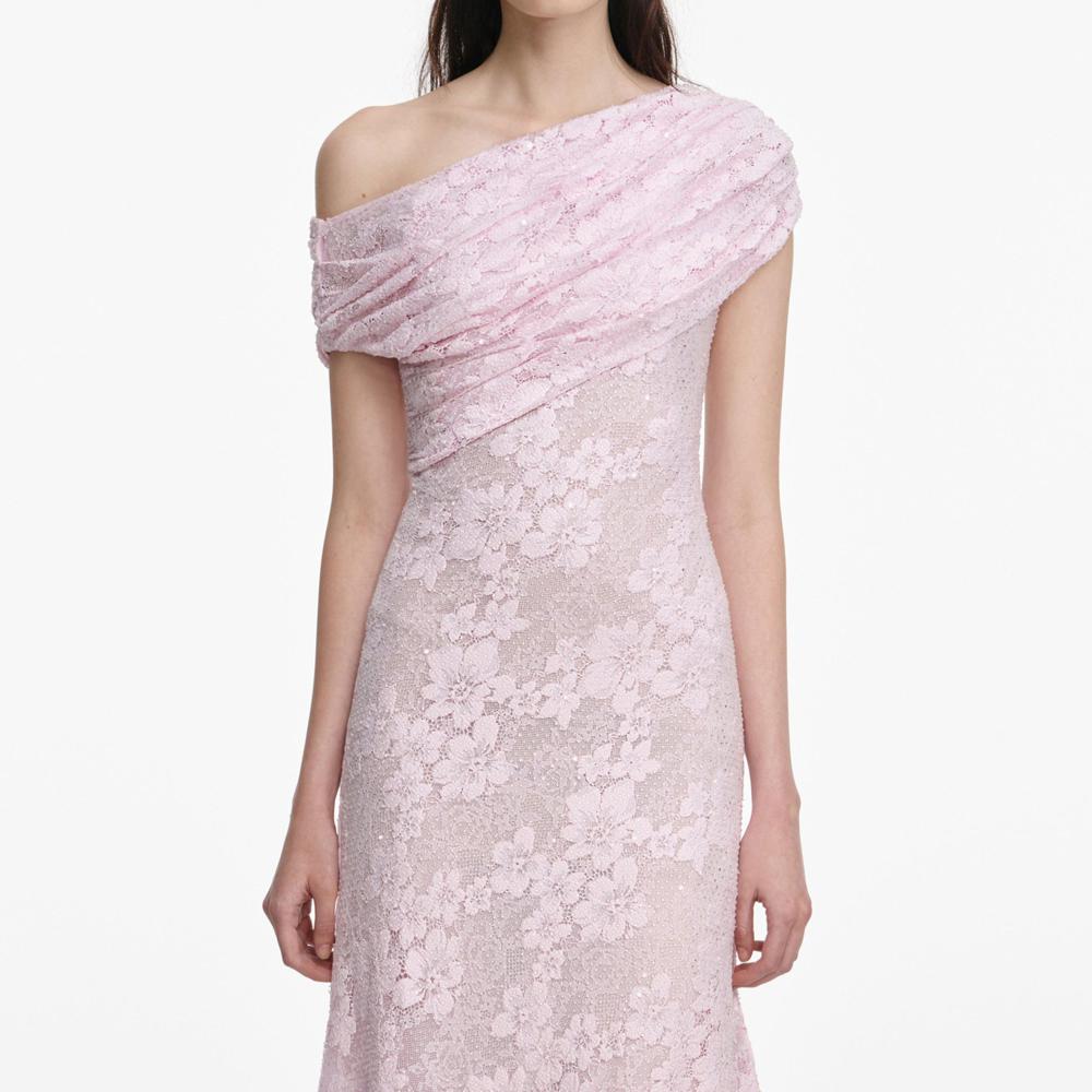 SP VIP PRICE Pink Rhinestone Lace Midi Dress