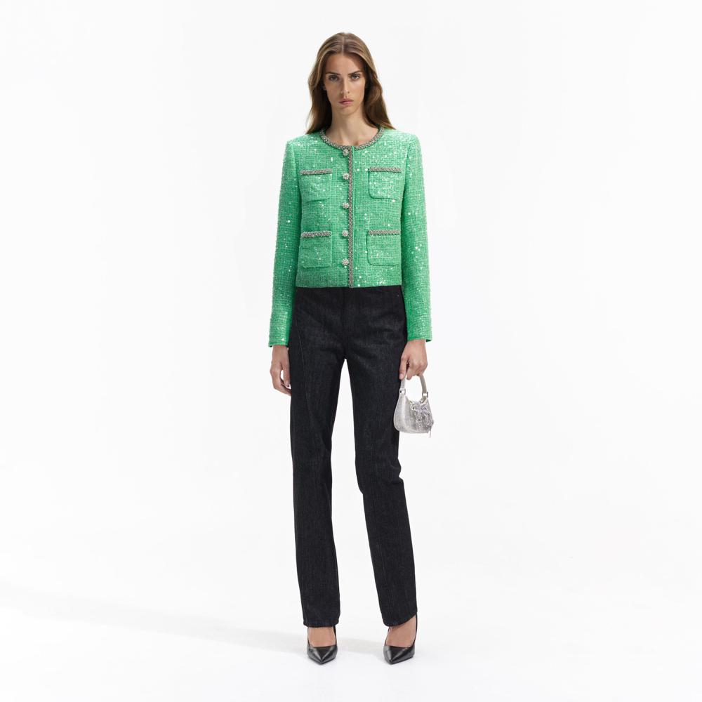 SELF PORTRAIT BLACK FRIDAY SALE Green Boucle Jacket