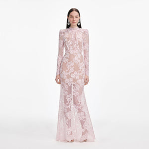 SP VIP PRICE Pale Pink Rhinestone Lace Maxi Dress