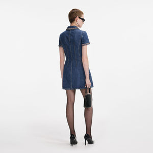 SP VIP PRICE Denim Crystal Trim Collared Mini Dress