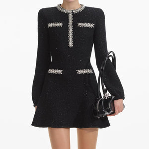 SELF PORTRAIT SS24 Black Sequin Knit Mini Dress