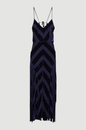 Karen Millen UK SALE Tall Fringed Velvet Devore Woven Maxi Dress