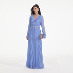 SELF PORTRAIT SS24 Blue Chiffon Maxi Dress