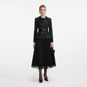 SP VIP PRICE Black Wool Crepe Midi Dress