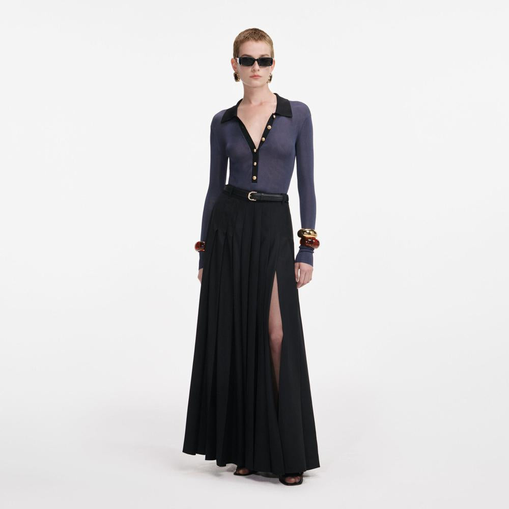 SP VIP PRICE Black Pleated Twill Maxi Skirt