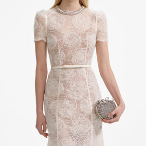 SP VIP PRICE Cream Tulle Lace Midi Dress
