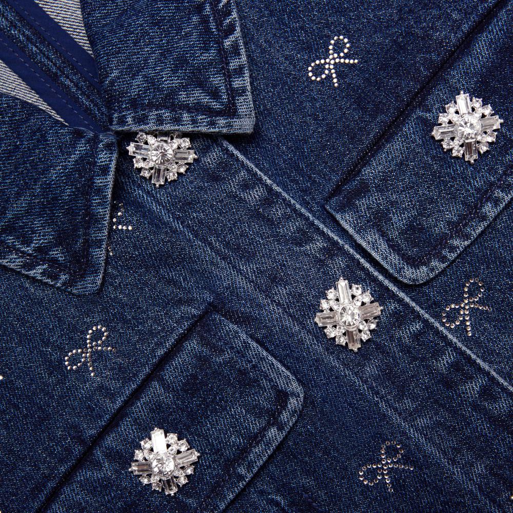 SP VIP PRICE Denim Diamante Bow Collared Mini Dress
