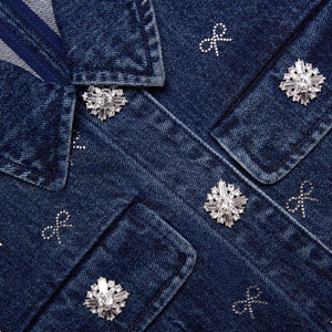 SP VIP PRICE Denim Diamante Bow Collared Mini Dress