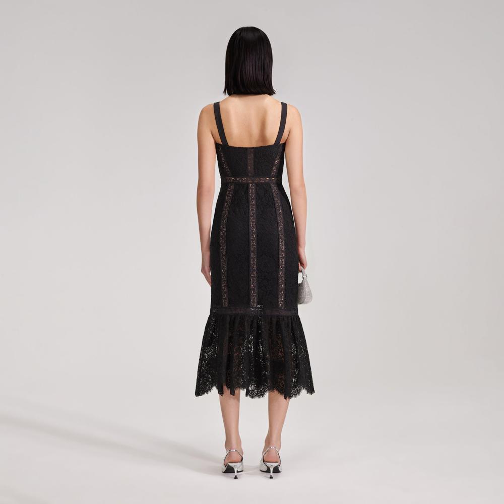 SELF PORTRAIT BLACK FRIDAY SALE Black Cord Lace Insert Midi Dress