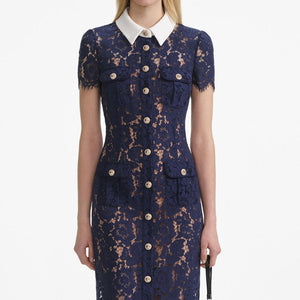 SP VIP PRICE Navy Lace Contrast Collar Midi Dress