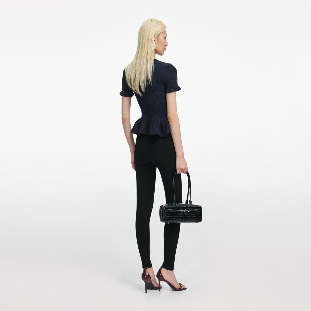SELF PORTRAIT VIP SS25 SALE Navy Asymmetric Knit Top