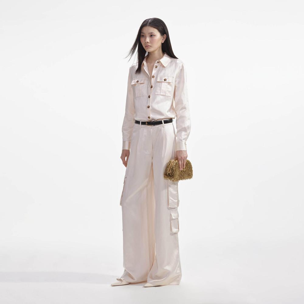 SELF PORTRAIT SS24 Cream Satin Shirt