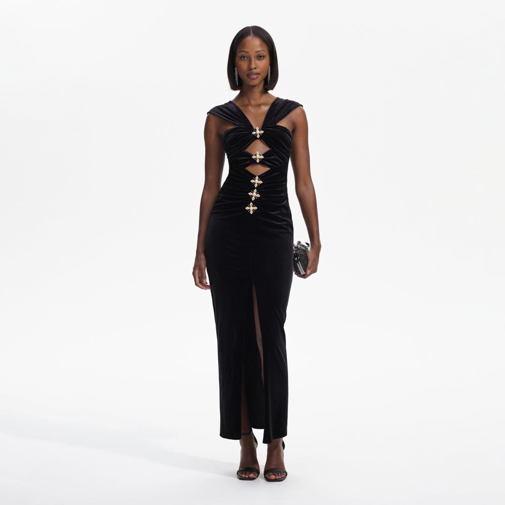 SELF PORTRAIT BLACK FRIDAY SALE Black Velvet Cut-Out Slit Maxi Dress