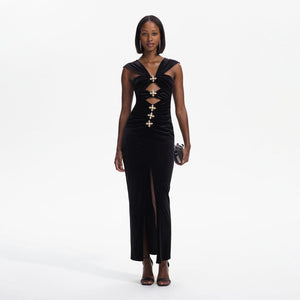 SELF PORTRAIT BLACK FRIDAY SALE Black Velvet Cut-Out Slit Maxi Dress