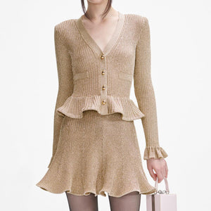 SP VIP PRICE Gold Lurex Peplum Knit Mini Dress