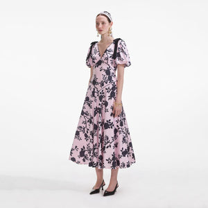 SP VIP PRICE Pink Satin Floral Midi Dress