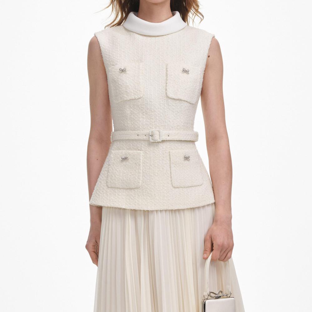 SP VIP PRICE Cream Boucle Sleeveless Midi Dress