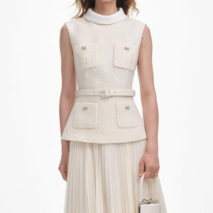 SP VIP PRICE Cream Boucle Sleeveless Midi Dress