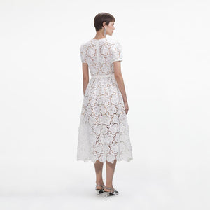 SELF PORTRAIT SS24 White Floral Lace Midi Dress