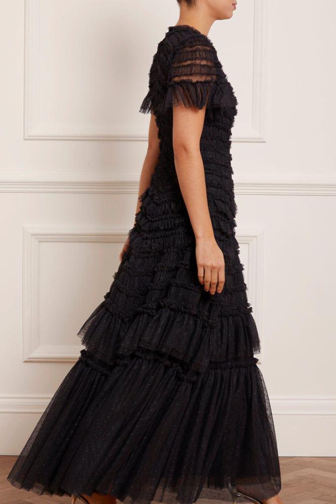 Needle & Thread SPRING/SUMMER Valentine Ruffle Gown - black