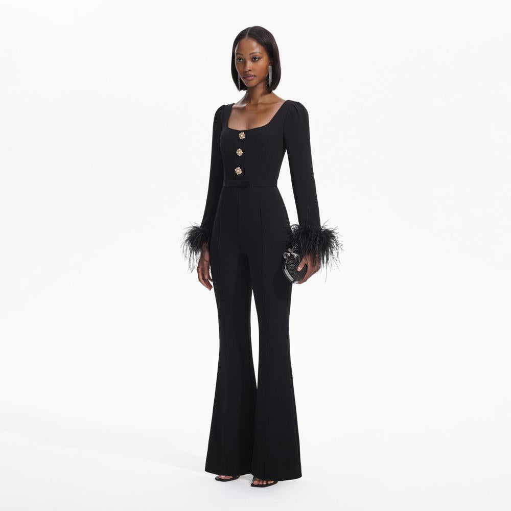 SELF PORTRAIT BLACK FRIDAY SALE Black Crepe Feather Jumpsuit