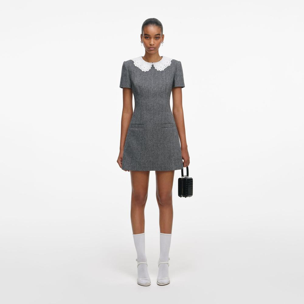 SP VIP PRICE Grey Herringbone Collared Mini Dress