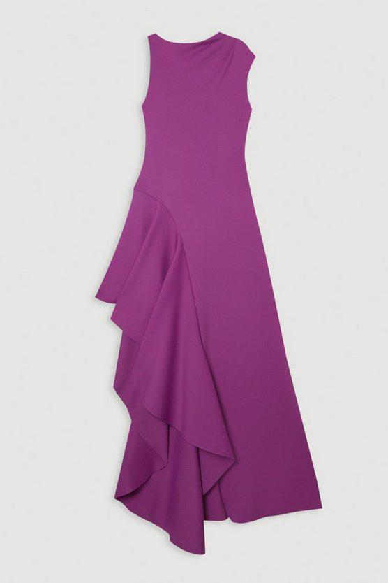 Karen Millen UK SALE Scuba Drama Ruffle Hem Woven Maxi Dress