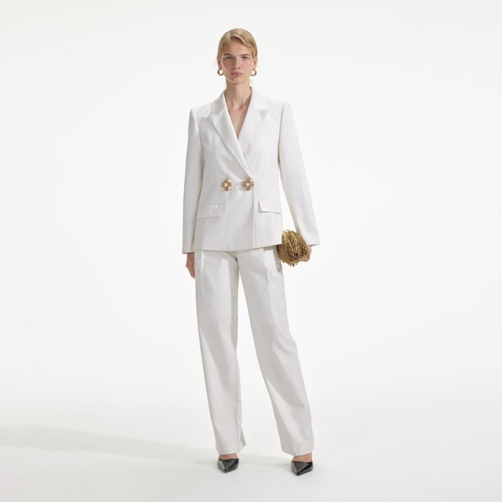 SELF PORTRAIT SS24 White Linen Blazer