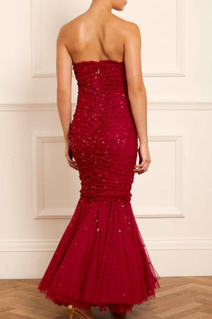 Needle & Thread CYBER SALE Scatter Sequin Strapless Ankle Gown - red