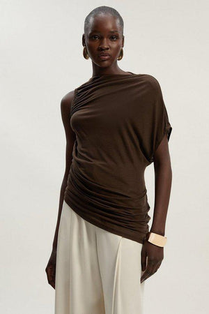 Karen Millen UK SALE Tencel Ruched Detail Top - chocolate