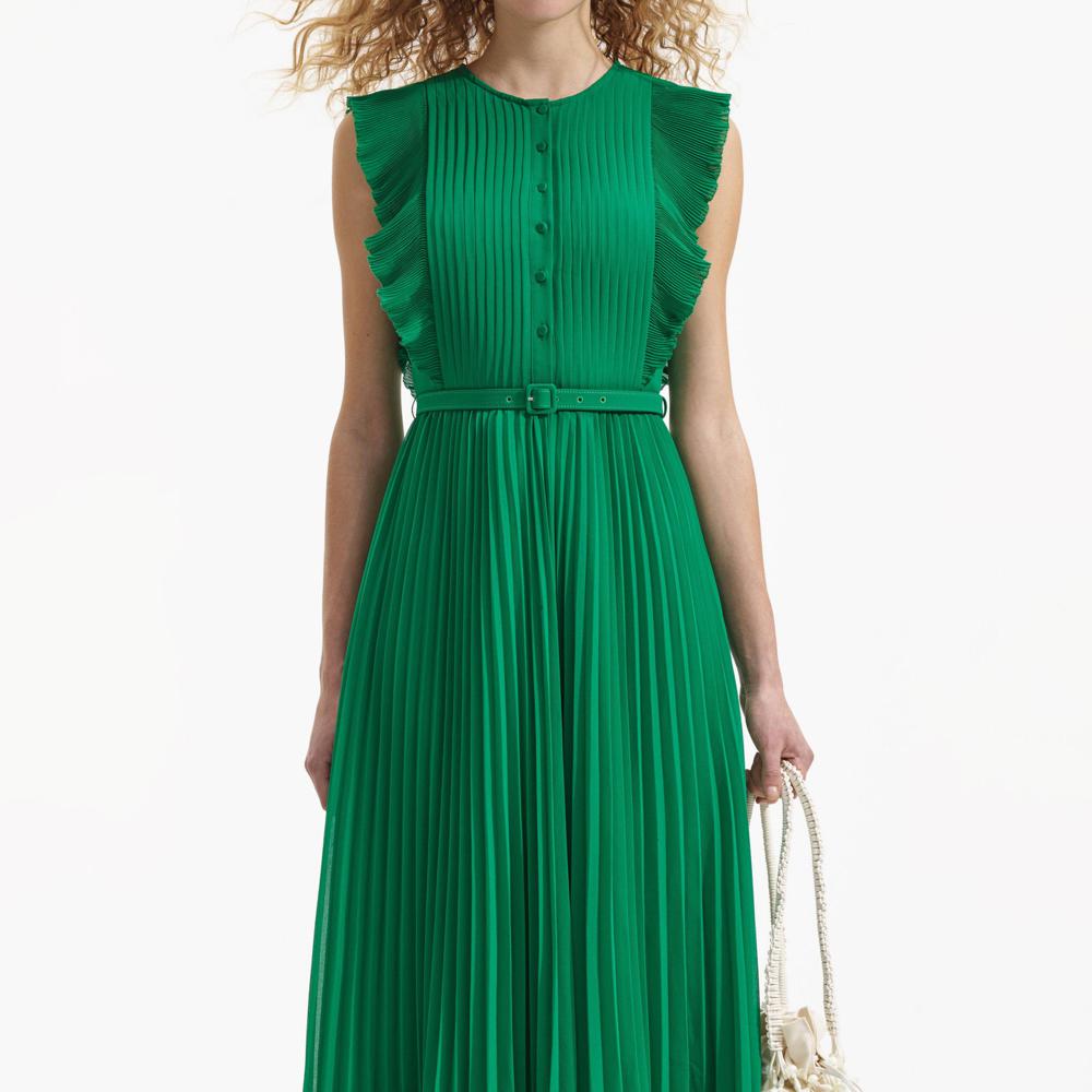 SELF PORTRAIT BLACK FRIDAY SALE Green Chiffon Sleeveless Ruffle Midi Dress