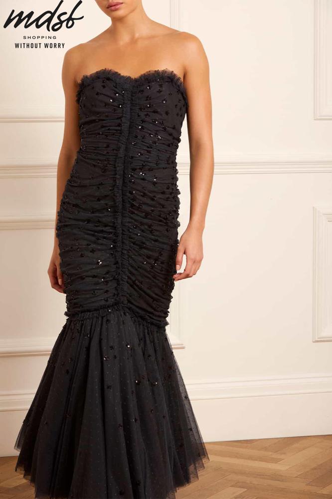 Needle & Thread PO and SALE Scatter Sequin Strapless Ankle Gown - black