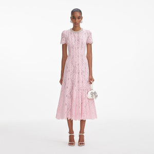 SELF PORTRAIT SS24 Pink Lace Embellished Midi Dress