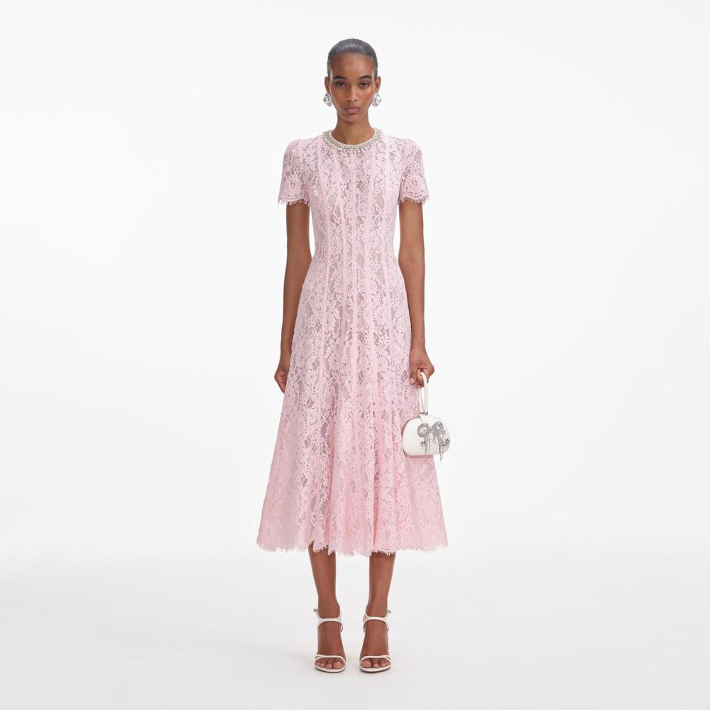 SP VIP PRICE Pink Lace Embellished Midi Dress