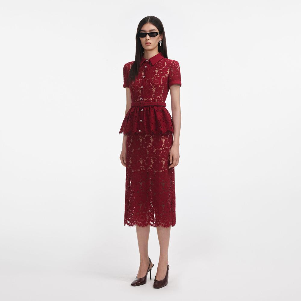 SP VIP PRICE Burgundy Lace Peplum Midi Dress