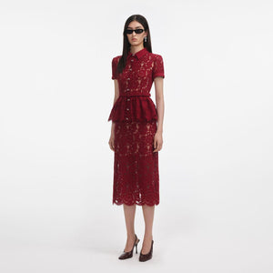 SP VIP PRICE Burgundy Lace Peplum Midi Dress