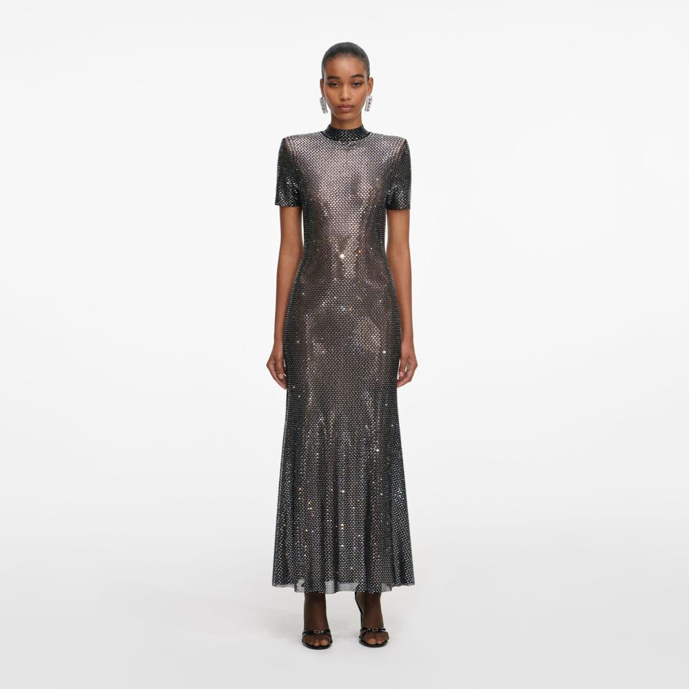 SP VIP PRICE Gunmetal Rhinestone Mesh Midi Dress