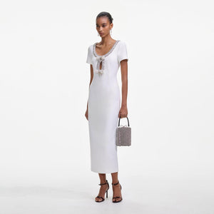 SELF PORTRAIT SS25 VIP PRICE White Crepe Bow Midi Dress