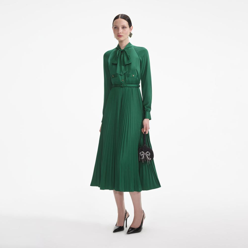 SELF PORTRAIT SS24 Green Satin Midi Dress