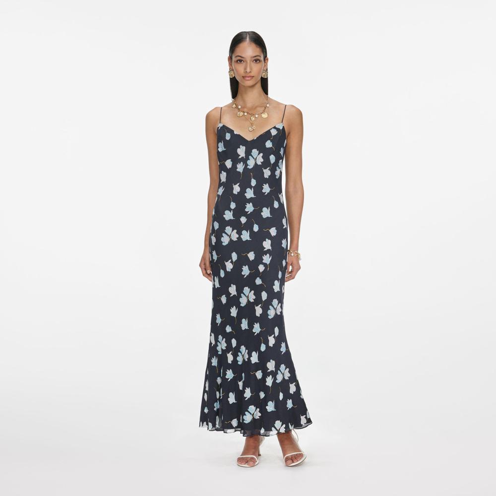 SP VIP PRICE Navy Floral Rhinestone Midi Dress