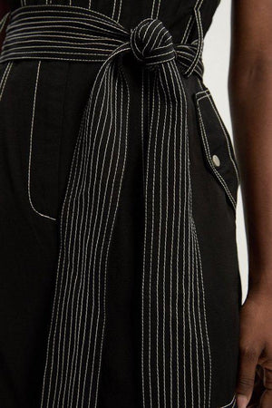 Karen Millen UK SALE Tall Premium Linen Twill Topstitch Woven Jumpsuit