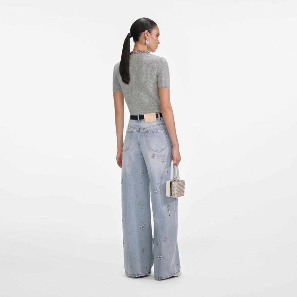 SP VIP PRICE Grey Embellished Trim Knit Top