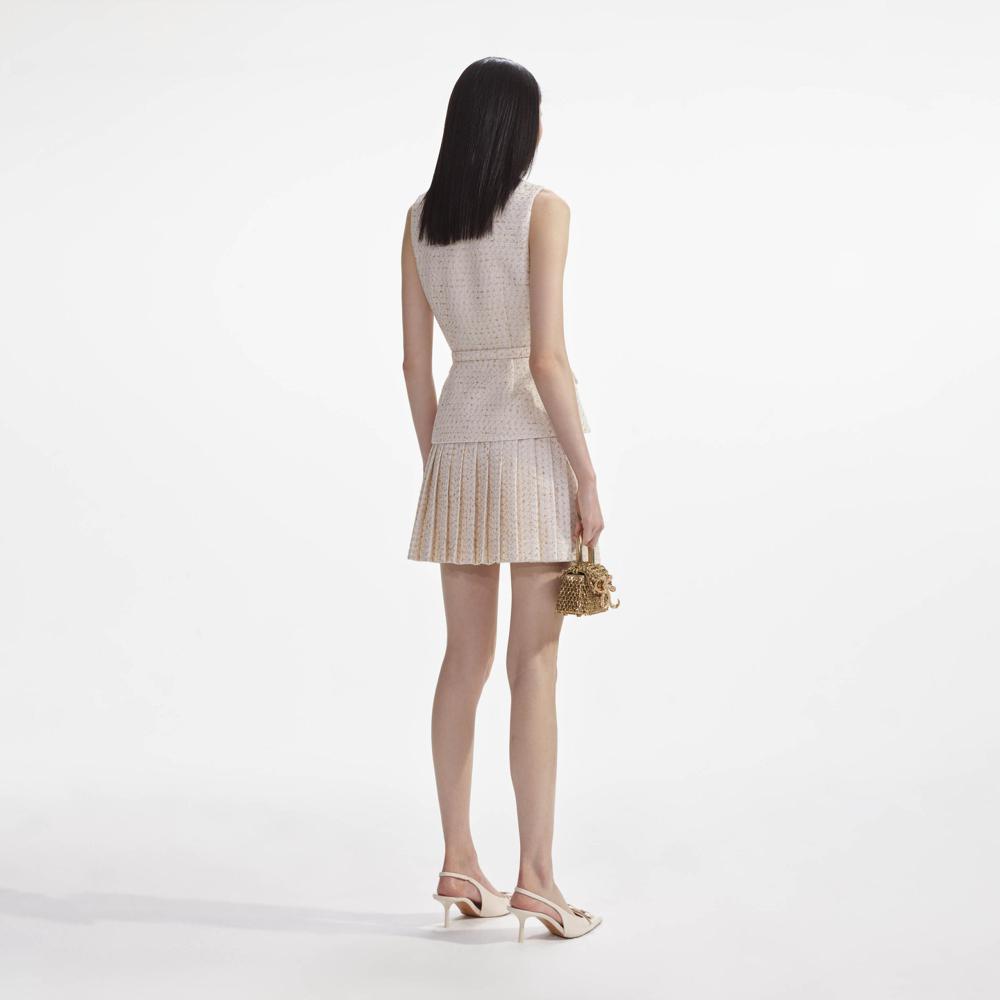 SELF PORTRAIT SS24 Cream Metallic Boucle Tailored Mini Dress