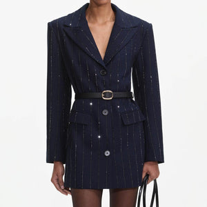 SELF PORTRAIT SS25 VIP PRICE Navy Rhinestone Pinstripe Blazer