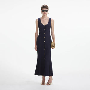 SELF PORTRAIT VIP SS24 Navy Viscose Knit Midi Dress