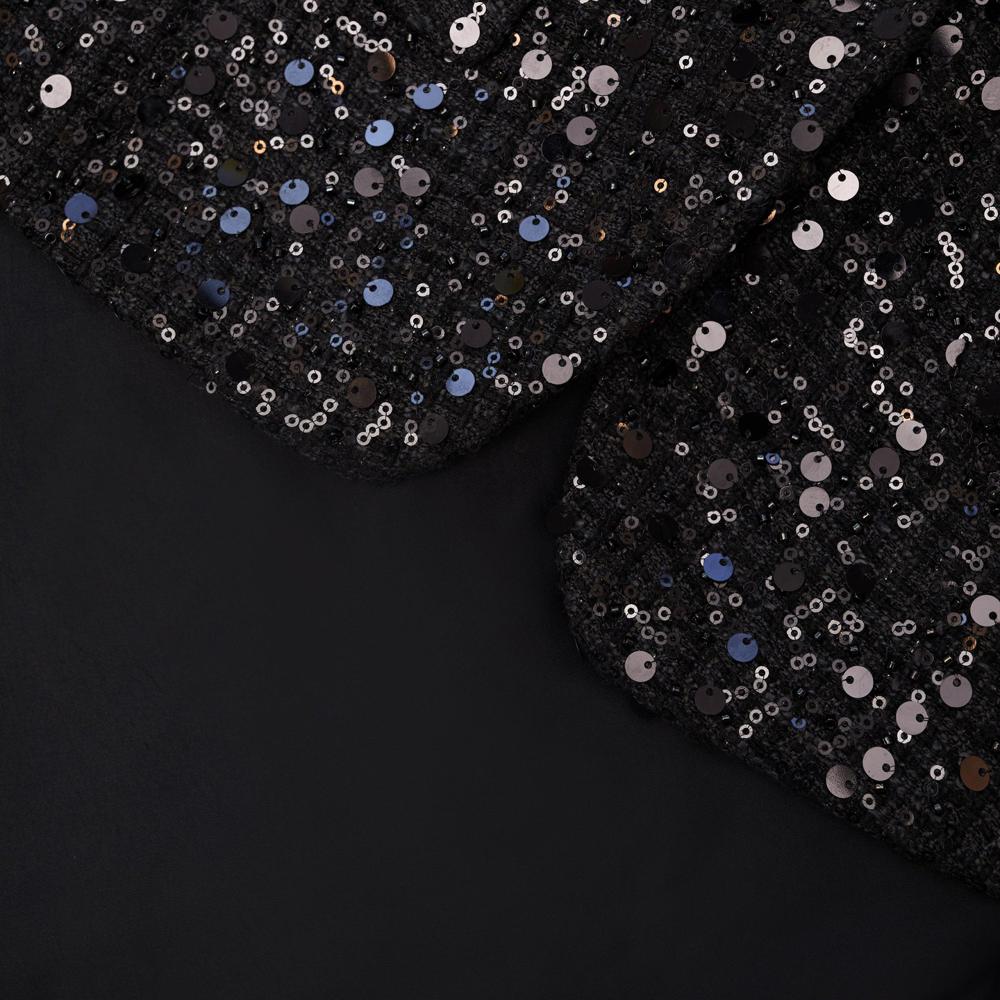 SELF PORTRAIT SS24 Black Sequin Boucle Maxi Dress